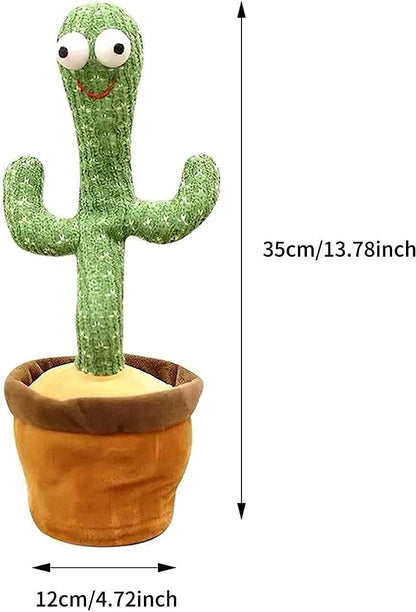 Plush cactus toy with dimensions on a white background