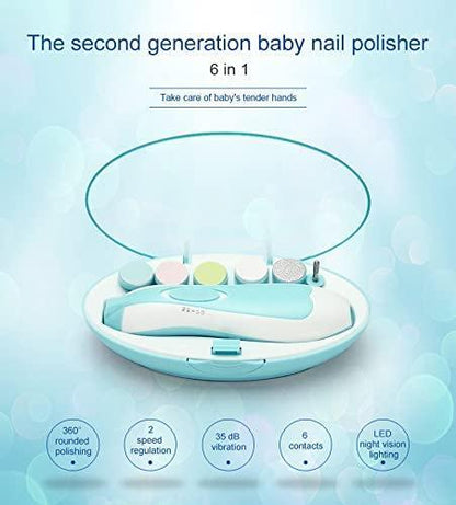 Second-generation baby nail polisher with multiple features on a light blue background