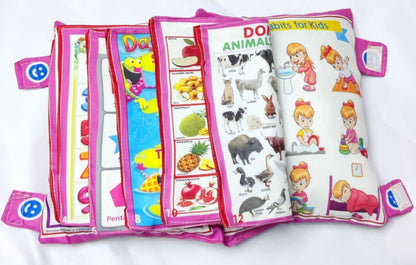 Set of educational children's books with colorful illustrations on a white background