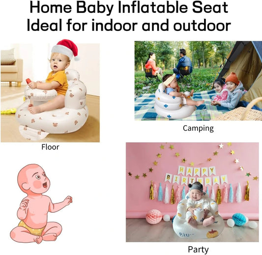 Home Baby Inflatable Seat with usage scenarios on a white background